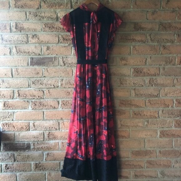 COACH Red horse print lacework chiffon flutter sleeve designer beautif - Picture 5 of 16